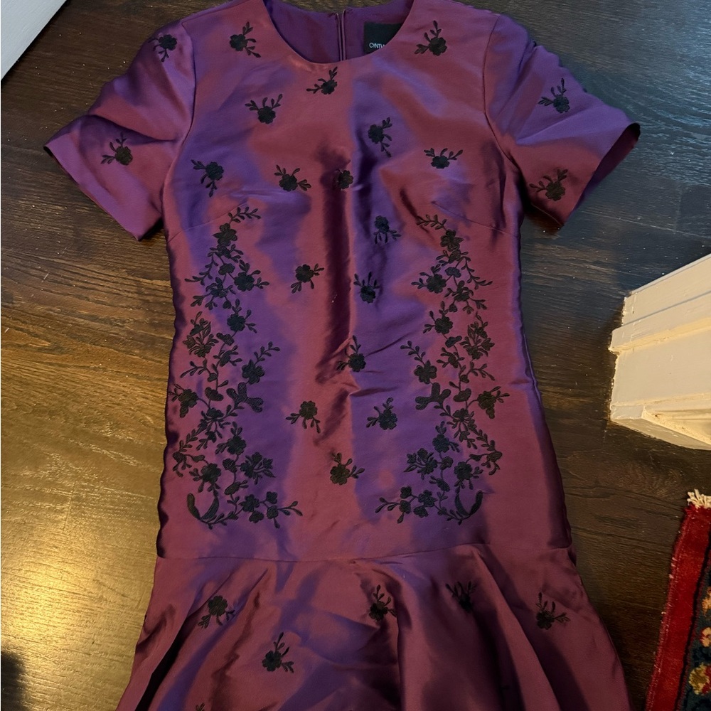 Cynthia Rowley Purple Dress with Black Floral Design